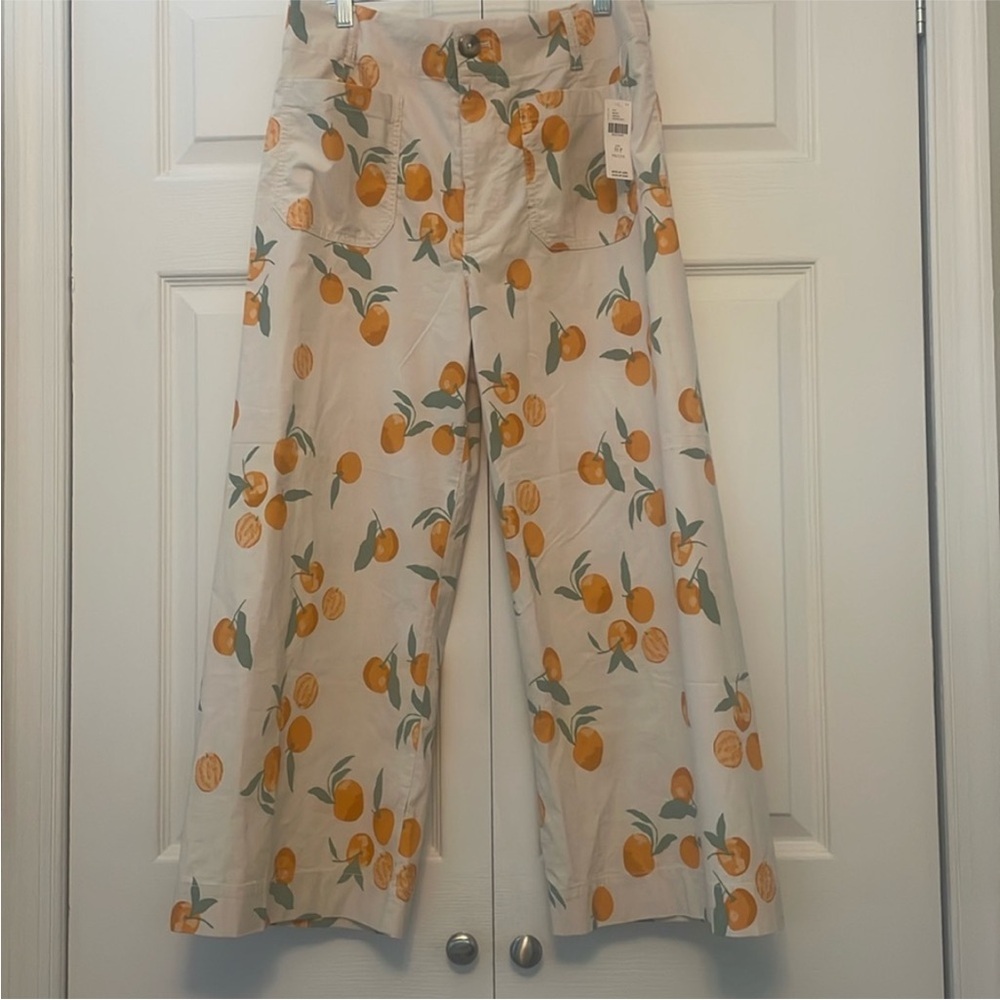 Maeve for Anthropologie Colette pant. 31P. Orange motif. Dylan Mierzwinski Maeve